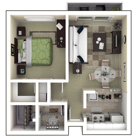Floor plan for 1 bed, 1 bath, 615 sqft